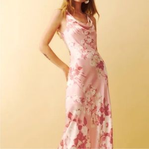 Reformation Annabelle Sleeveless Maxi Silk Dress Sz 4 Bellini Floral Cowl Neck